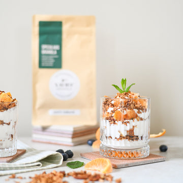 Healthy trifle met granola en mandarijntjes
