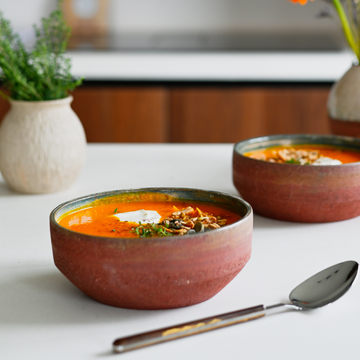 Geroosterde pompoensoep met granola