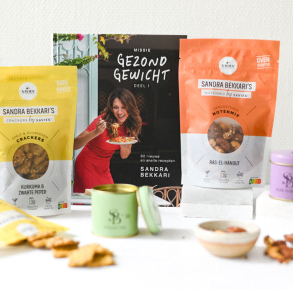 Sandra Bekkari Giftbox: book Mission Healthy Weight, snacks and herbs